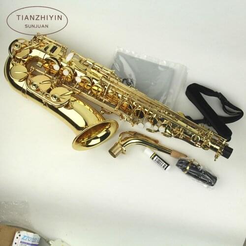 Golden Eb Alto Saxophone Sax Brass Body White Shell Keys Woodwind Instrument with Carry Case Gloves Sax Neck Straps