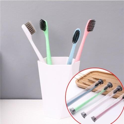 1PCS Wheat Straw Toothbrush Bamboo Charcoal Soft Antimicrobial Oral Brush Travel Independent Packaging Wholesale Tooth Brush