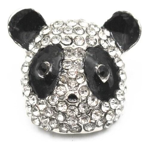6pcs/lot Cute Full Rhinestone Panda Snap Buttons 18mm Alloy Button Jewelry For DIY Snap Bracelet Necklace Jewelry Making