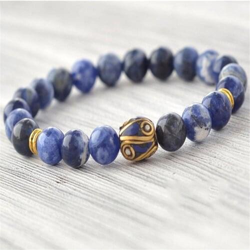 8mm Blue Sodalite Beads Handmade Mala Bracelet Bangle Spiritua Japa Yoga Retro
