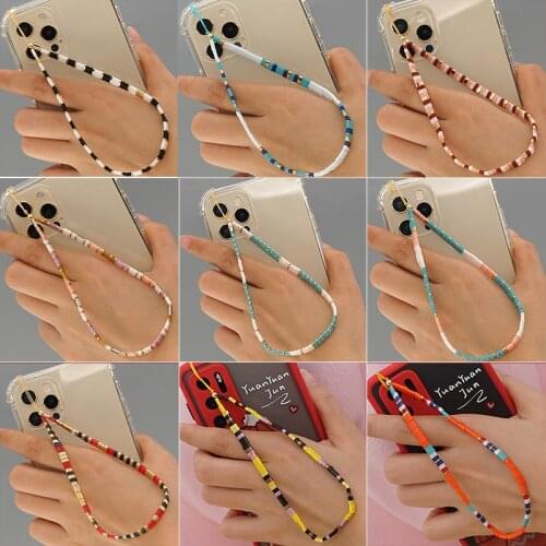 12Style Boho Men/Women Telephone Jewelry Polymer Acrylic Phone Lanyard Female Anti-lost Resin Beads Mobile Phone Chain Wholesale