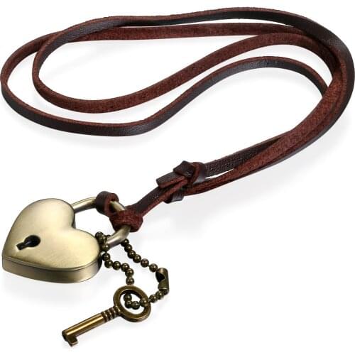 BONISKISS Women Necklace Heart Pattern Rope Chain Leather Necklace For Lady Long Suspension Pendant Necklace Men Birthday Gift