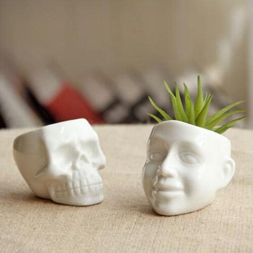 1PC Flower Pots Capita Skull Flower Pots Planters Desktop Accessories Home Decoration Modern Design Gifts White Ceramic Pots