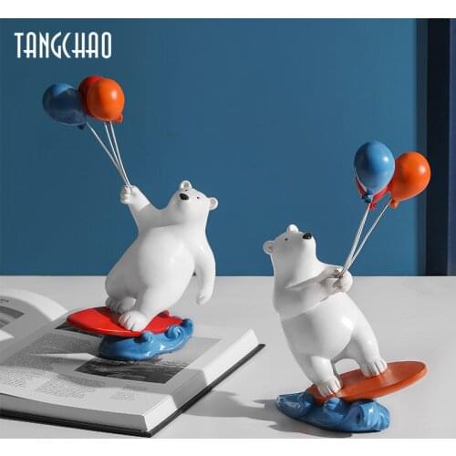 Creative Surf bear Figurines Modern Resin Home Decor Sculpture Miniatures Table Ornaments Figurines For Interior Home Decorative