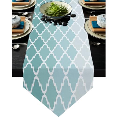 Geometric Blue Green Gradient Turquoise Table Runner Country Wedding Decor Tablecloth Placemat Dinning Table Art Table Runners