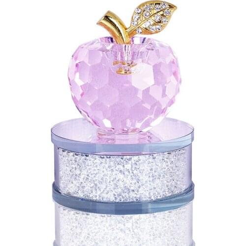 H&D 50mm (2 inch) Crystal Apple Figurine Paperweight Rhinestones Base Christmas Decoration Ornaments Gifts (Pink)