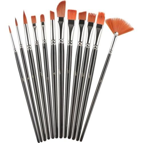 12pcs Artist Paint Brush Set High Quality Nylon Hair Wood Black Handle Watercolor Acrylic Oil Brush Painting Art Supplies multi