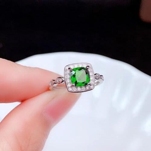 Fashion green diopside gemstone ring for girl 925 silver jewelry birthday party anniversary gift natural gem bright green color