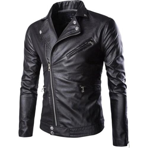 New arrival autumn mens side zipper punk slim fit faux leather jackets PU motorcycle rock junior tops and outwear