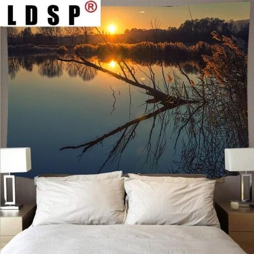 LDSP Mountain Rolling Forest Lake Scenery Cheap Tapestry Art Psychedelic Wall Hanging Beach Towel Thin Fiber Blanket Home Decor