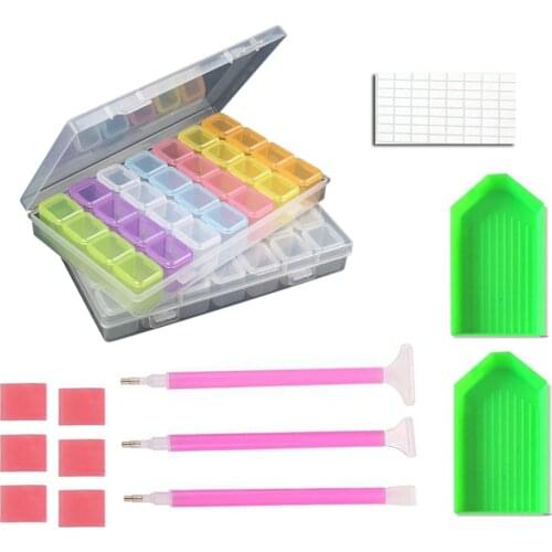 Multi-function Diamond Painting Tools Set 28 Cells Plastic Storage Box Inlay Tool Kits for Diamond Embroidery Accessories