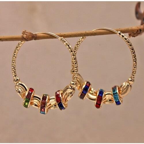 Trendy Round Gold Earring Red Green Zircon Hoop Earrings For Women Girls Fashion Jewelry Accessories Wedding Party Daily Gift