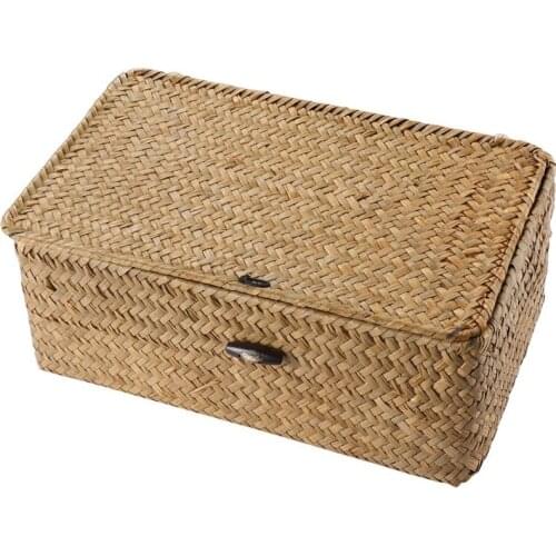 Seagrass Hand Woven Storage Box Storage Box Storage Basket Makeup Organizer Multipurpose Container with Lid