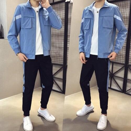 Mens Sportswear Suits Loose Solid Casual Male Casual Tracksuit Sweatshirt + Sweatpants Mens Tracksuit Casual Running Sets