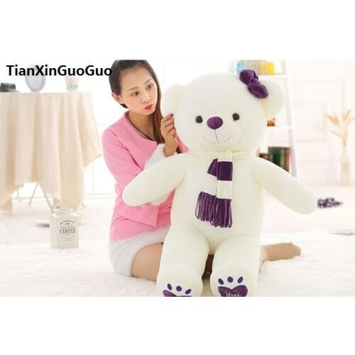 Stuffed toy love you bear plush toy large 100cm white teddy Bear,purple scarf bear doll soft pillow birthday gift b1020
