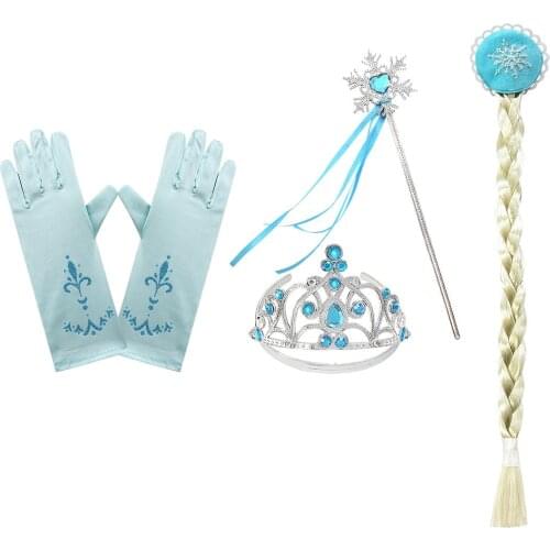 Halloween Girls Princess Accessories Set Elsa Princess Accessories Gloves Crown Wand Jewelry Set Elsa Wig Braid Cosplay Dress UP