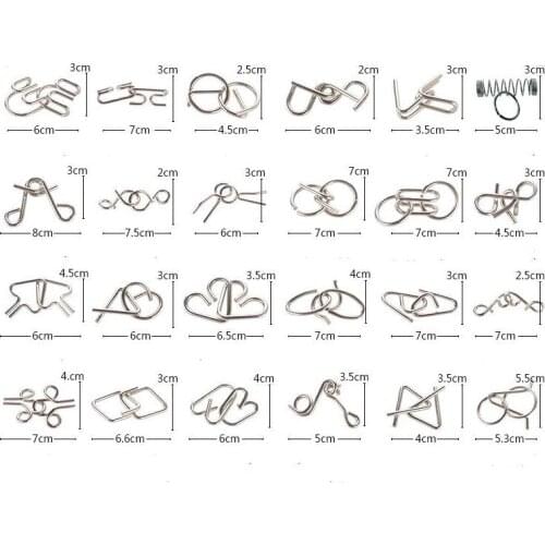 Set of 24PCS Metal Wire Entanglement Puzzle Educational Brain Teaser Puzzles Toys Game Solution for Children Adults