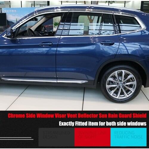 Brand New 1 Set Windows Chrome Vent Visors Rain Guard Sun Shield Deflectors For BMW X3 2018-2019