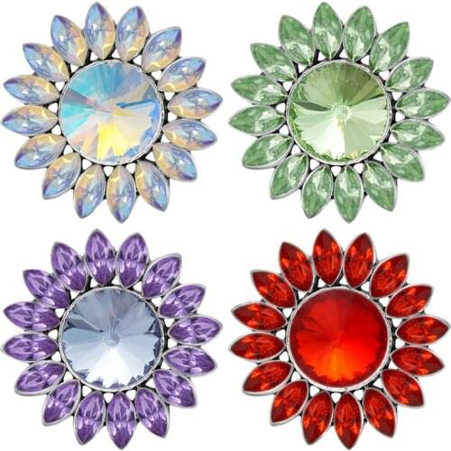 New Beauty Sun Flower Rhinestone Crystal 18mm snap buttons fit 18mm snap necklace jewelry wholesale KZ3408 Women Gift