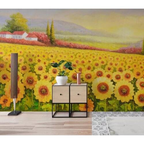 Custom photo 3D hd giant sun flower field aesthetic oil painting background murals