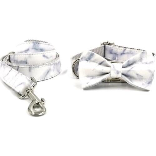 Ajustable Small And Large Dog Collar and Leash Set Marbling Printed Collar With Metal Buckle Pet Accessories