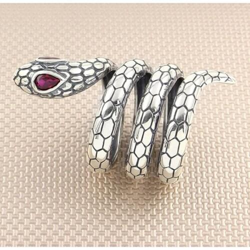 Snake Silver Ring With Red Zircon Stone Men Silver Ring Made In Turkey Solid 925 Sterling Silver