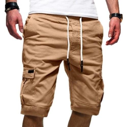 Casual Shorts Pants Men Stylish 2021 new Summer Solid Color Multi Pockets Drawstring Fifth Pants Mens Beach Shorts