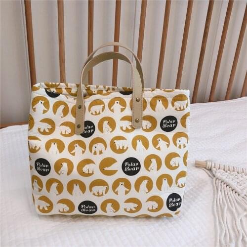 Cute Cartoon Print Handbag Small Square Bags Thickened Portable Cotton Bag Women Casual Tote Bag Leather Handle Mommy Handbags