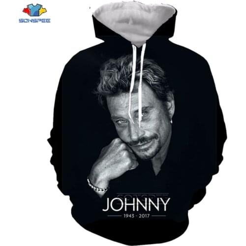 SONSPEE Women Sweatshirt 3D Print Johnny Hallyday Hoodie Pullover Men Oversized Black Zips Hoodies Longsleeve Streetwear