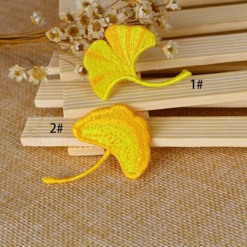 High Quality Full Embroidery Gold Ginkgo Leaf Patches for Clothing Jeans Decoration Accessories Plant Clothes Appliques Badges