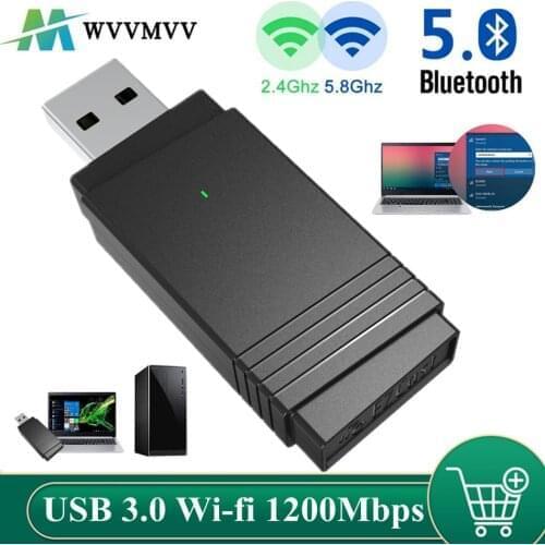 WVVMVV USB 3.0 Wi-fi 1200Mbps Adapter Dual Band 2.4Ghz/5.8Ghz Bluetooth 5.0/WiFi 2 in 1 Antenna Dongle Adapter for Laptops PC