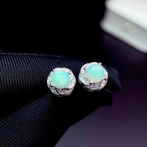 CoLife Jewelry 100% Natural White Opal Stud Earrings 5mm Australia Opal Earrings 925 Silver Opal Jewelry Gift for Mother