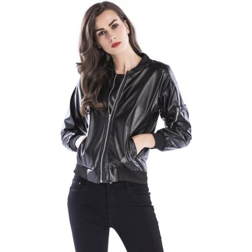 YYFS 2019 New Fashion Womens Street Trend Sexy Stand Collar Black Polyester Zipper Leather Ladies Coats And Jackets Plus Size