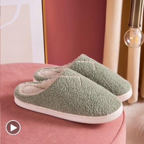 Ladies Cotton Slippers 2020 Winter Plush Warm Lovers Flat Shoes Adult Men Women Flock Solid Color Indoor Floor Slippers Female