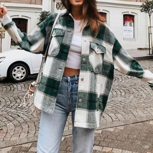 Womens Casual Stylish Loose Button Up Turn Down Neck Plaid Shirt Jackets Coat Winter Plus Size Athleisure Shackets Outwear