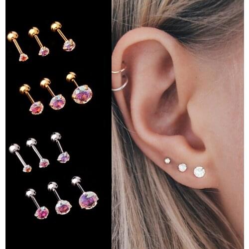 1PC AB Gold Round Cz Stainless Steel Ear Bone Stud Cartilage Piercing Earrings for Women Nose Piercing Puncture Body Jewelry