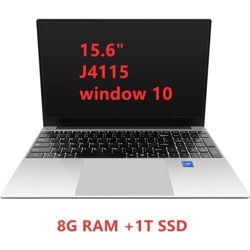 15.6Inch 8GB DDR4 RAM 128G 256G 512G 1T SSD Windows 10 Laptop Intel J4115 J4125 Processor Full Size Keyboard Student Notebook