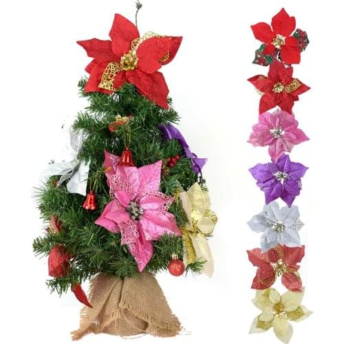 3/6pcs 22cm Glitter Poinsettia Christmas Flowers Xmas Tree Decorations DIY Wreath Craft Home New Year Party Decor Fake Flowers
