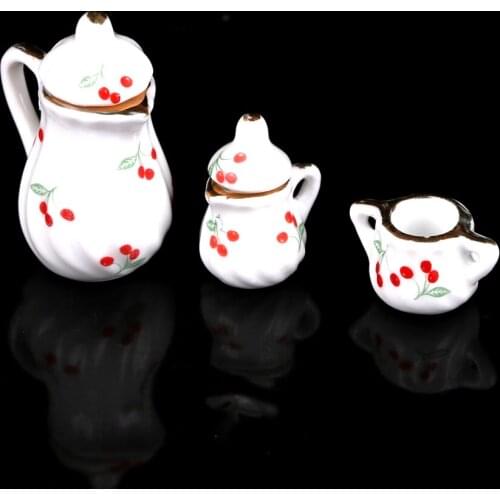 3pcs/lot Cute Dollhouse Miniature Dining Ware Porcelain Tea Set Dish Cup Kitchen Toys