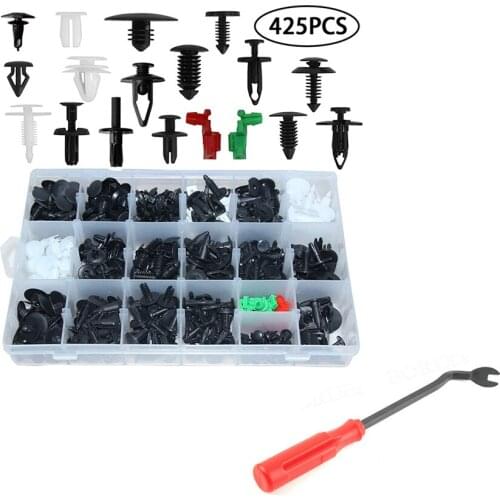 425Pcs Assorted Car Body Plastics Push Retainer Pin Rivet Fasteners Trim Moulding Car Clip Expansion Screws Kit with Screwdriver