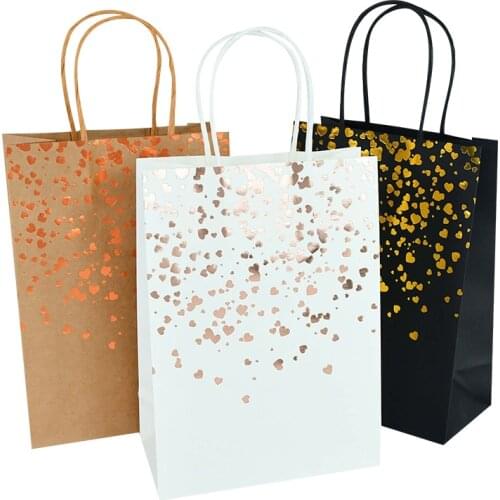 6pcs Colorful Heart Bronzing Kraft Paper Bag Gift Packaging Handbags Wedding Party Christmas Navidad Baby Shower Decoration