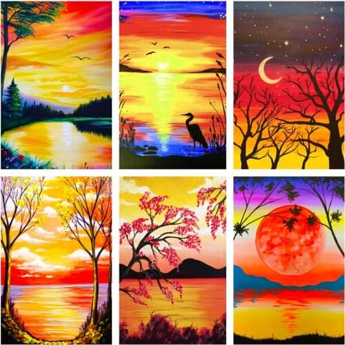 DIY 5D Diamond Painting Embroidery Autumn Scenery Sunset Cross Stitch Kits Full Square Round Drill Art Mosaic Home Decor