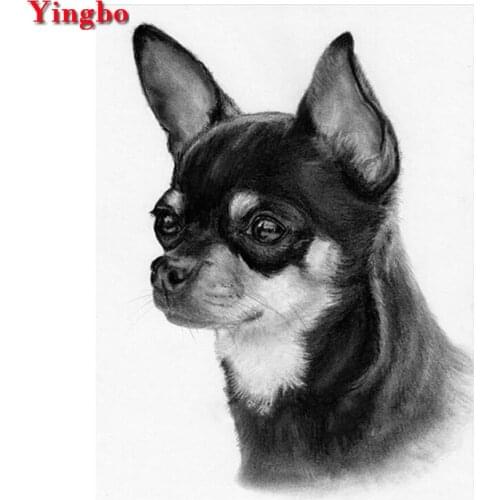 5D DIY Diamond Painting Black white chihuahua dog Diamond Embroidery Full Square round stone Rhinestone Decoration mosaic icon