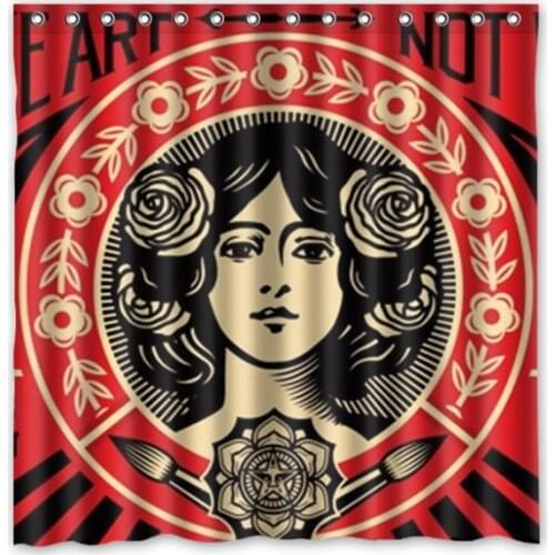 Aplysia Bathroom Products Polyester Fabric Shepard Fairey Graffiti Printed Shower Curtains Waterproof Washable Curtain 72"*72"