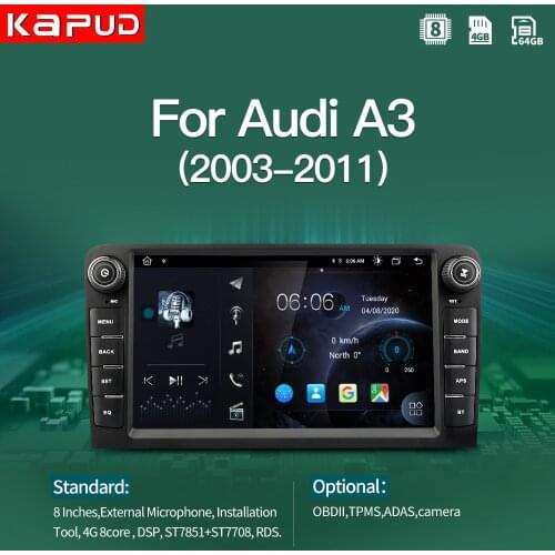 Kapud 8" 4G LTE Android 10.0 For Audi A3 8P 2003-2011 RS3 Sportback Car Multimedia Player GPS Radio Stereo Navigation 4+128G