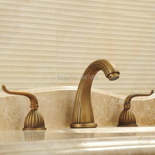Free shipping Newly Design Three Holes Bath Tub Basin Faucet Antique Bronze Finish Hot And Cold Mixer Water Tap Bathroom GI133