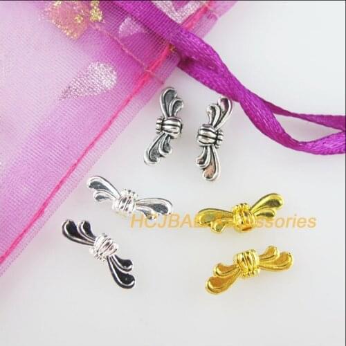 80Pcs Tibetan Silver Tone & Gold Color Animal Angel Wings Spacer Beads Charms 4.5x13.5mm