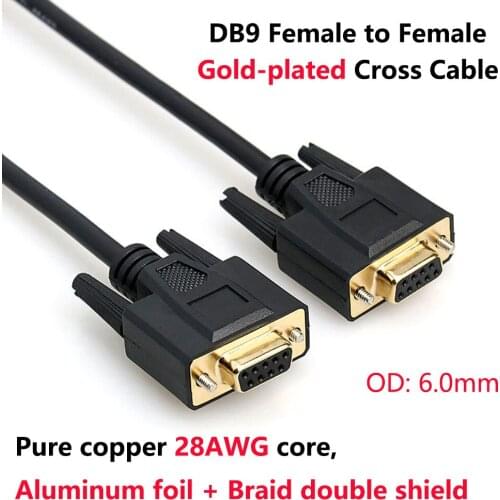 DB9 Female to Female Gold-plated Cross Cable Pure Copper Line RS232 9 Pin Serial Connector Wire COM Core with Double Shield