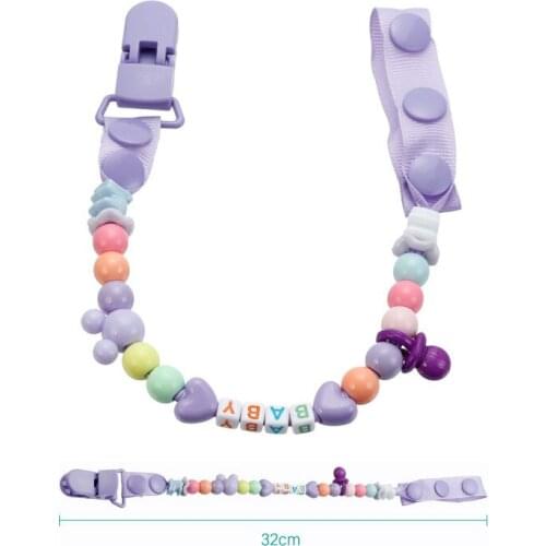 PP acrylic children pacifier chain teether anti-drop chain beads clip safety buckle switch baby cute fashion pacifier chain clip
