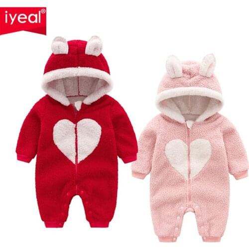 IYEAL Newborn Baby Winter Cute Ears Hooded Baby Clothes Warm Fleece Infant Girls Outwear Overalls 3m-18m Toddler Jumpsuit